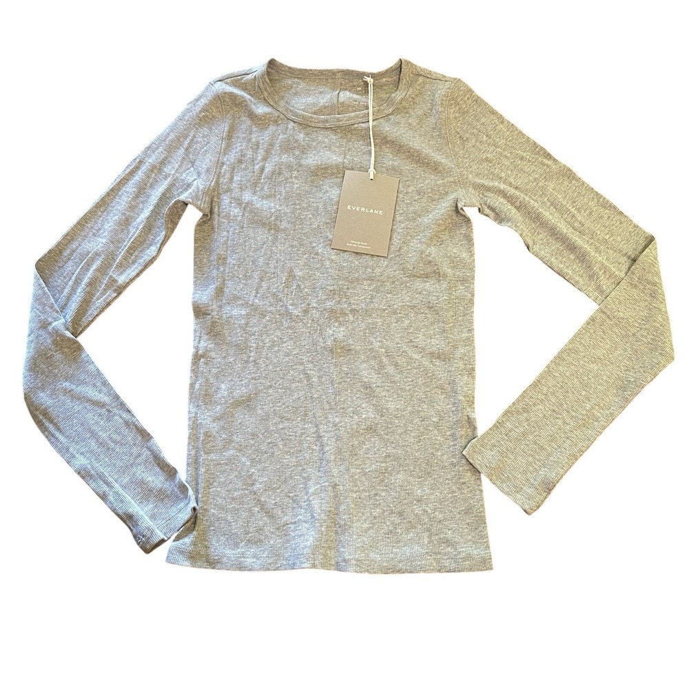 Everlane NWT Supima Cotton Luxe Micro-rib Long Sleeve Crew Heather Gray XS - Picture 6 of 9